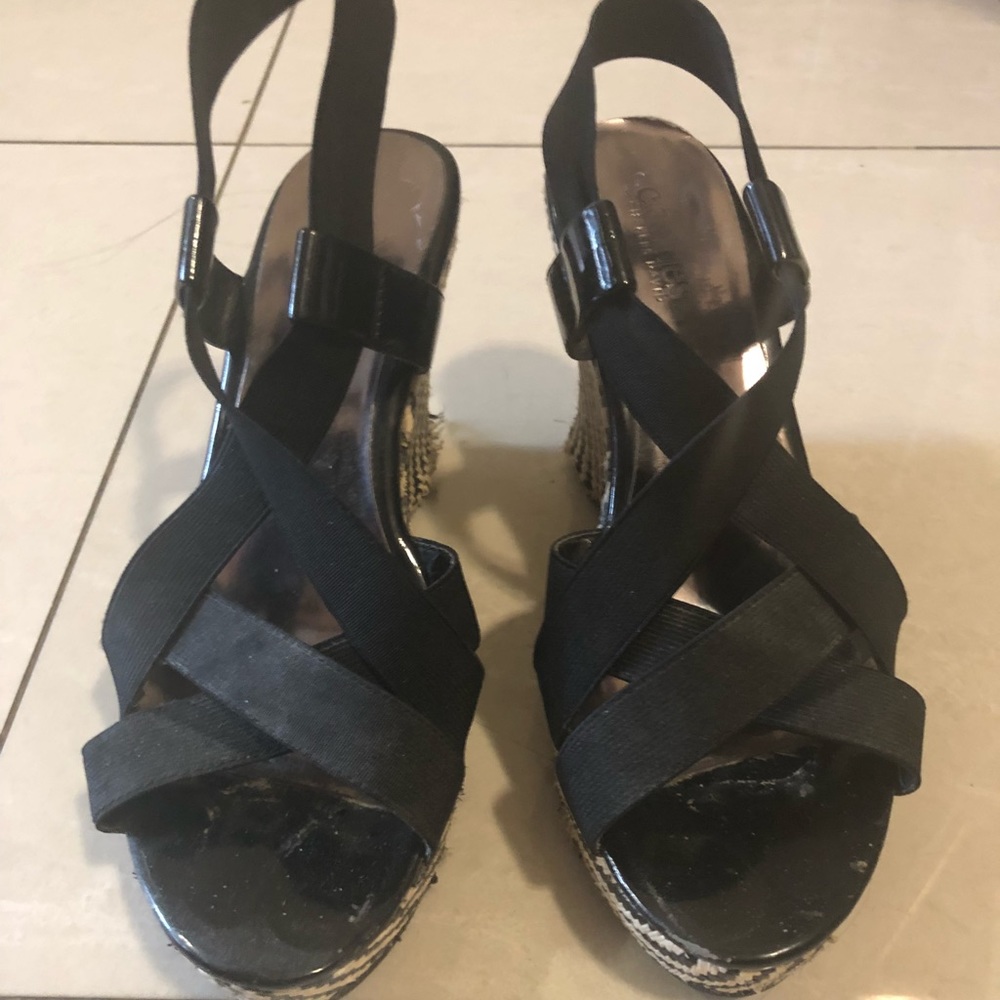 Charles David Black Wedge Sandals